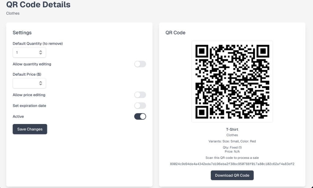 QR code editor with settings panel and downloadable QR preview